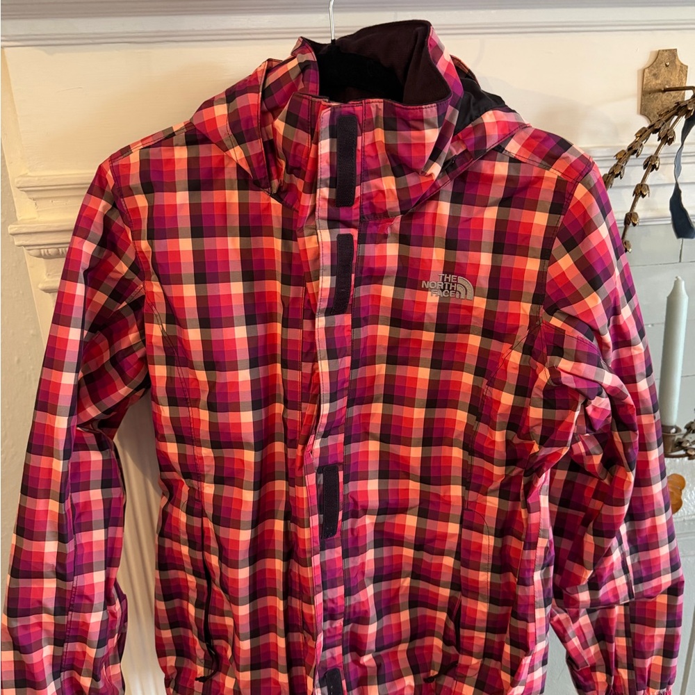 The North Face Red and Pink Checkered Jacket windbreaker and rain size M
